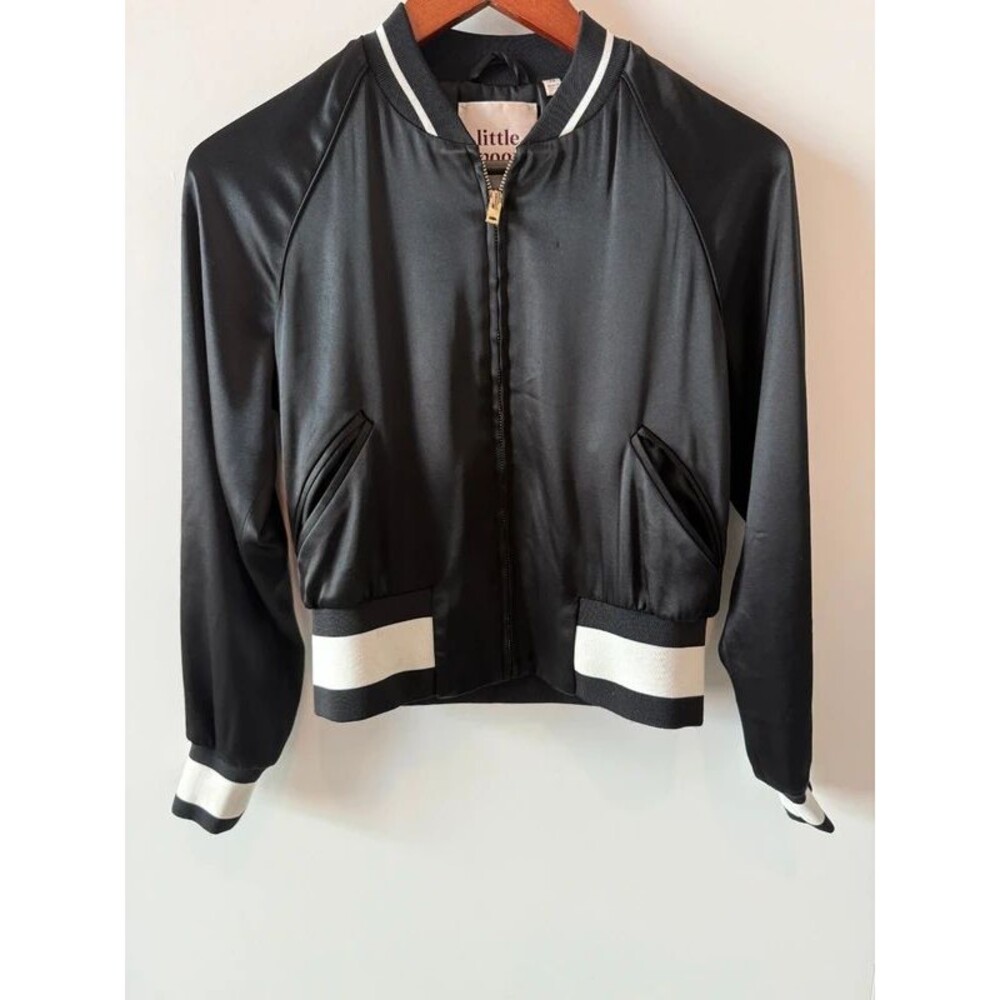 Aritzia Little Moon Black Satin Bomber Jacket XS 90s Y2K Varsity
